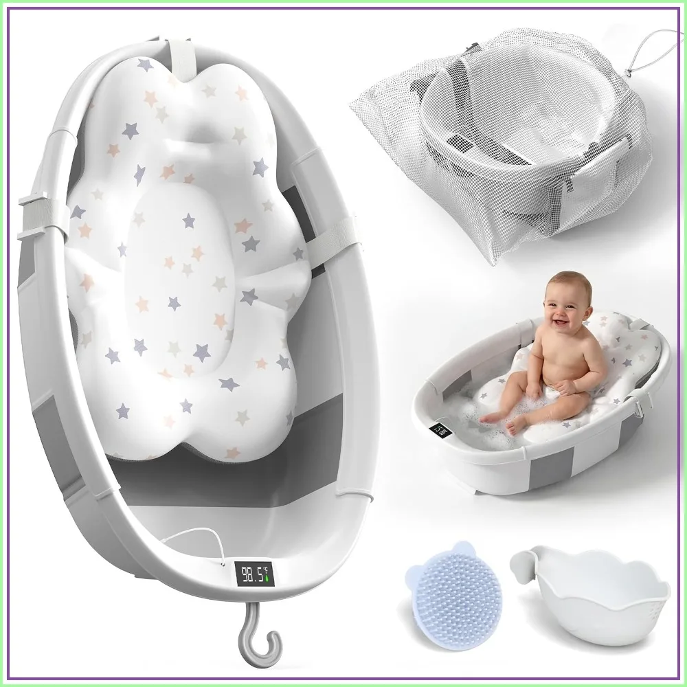 Large Collapsible Baby Bathtub with Thermometer, Foldable Travel Tub for Newborn to Toddler, Grey
Large Collapsible Baby Bathtub with Thermometer, Foldable Travel Tub for Newborn to Toddler, Grey