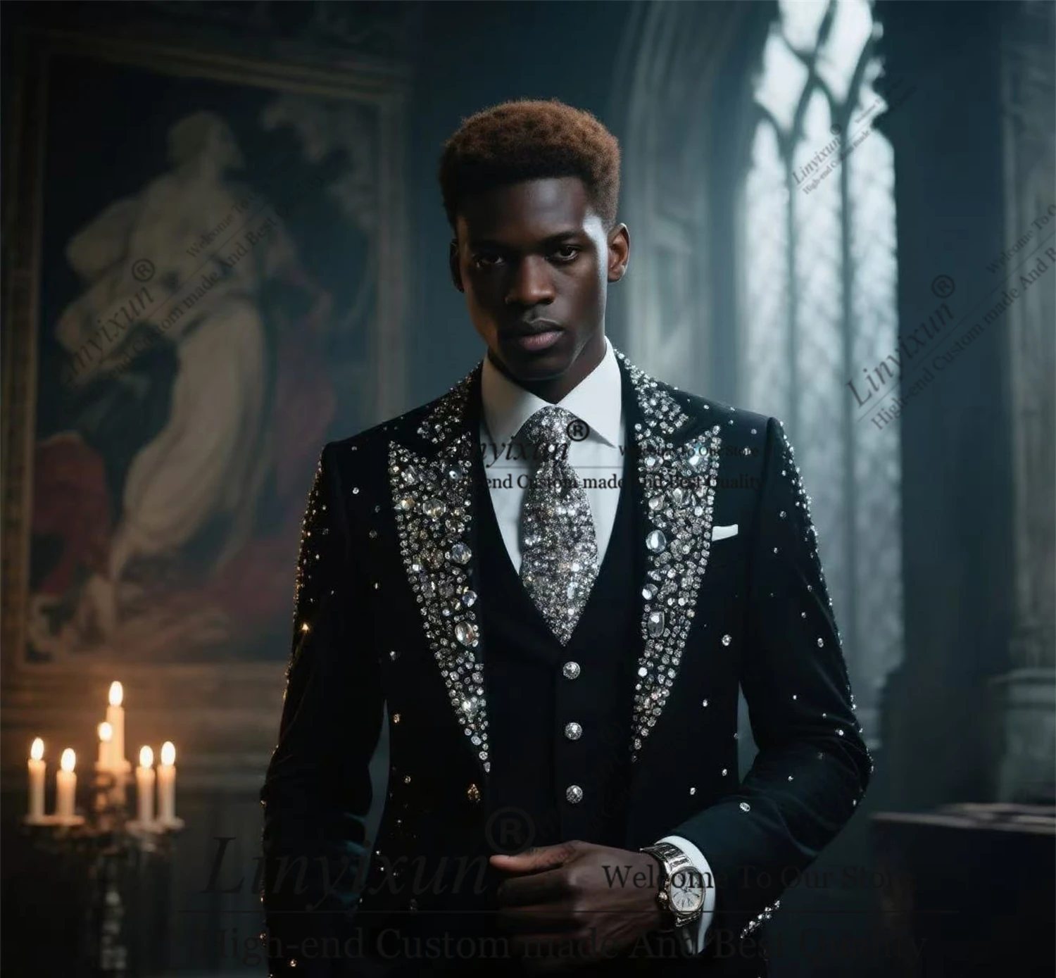 High-end Design Crystals Men Suit Fashion Beaded Groom Blazer Slim Wedding Male Ropa Hombre Customized 3 Piece Groom Tuxedos
High-end Design Crystals Men Suit Fashion Beaded Groom Blazer Slim Wedding Male Ropa Hombre Customized 3 Piece Groom Tuxedos