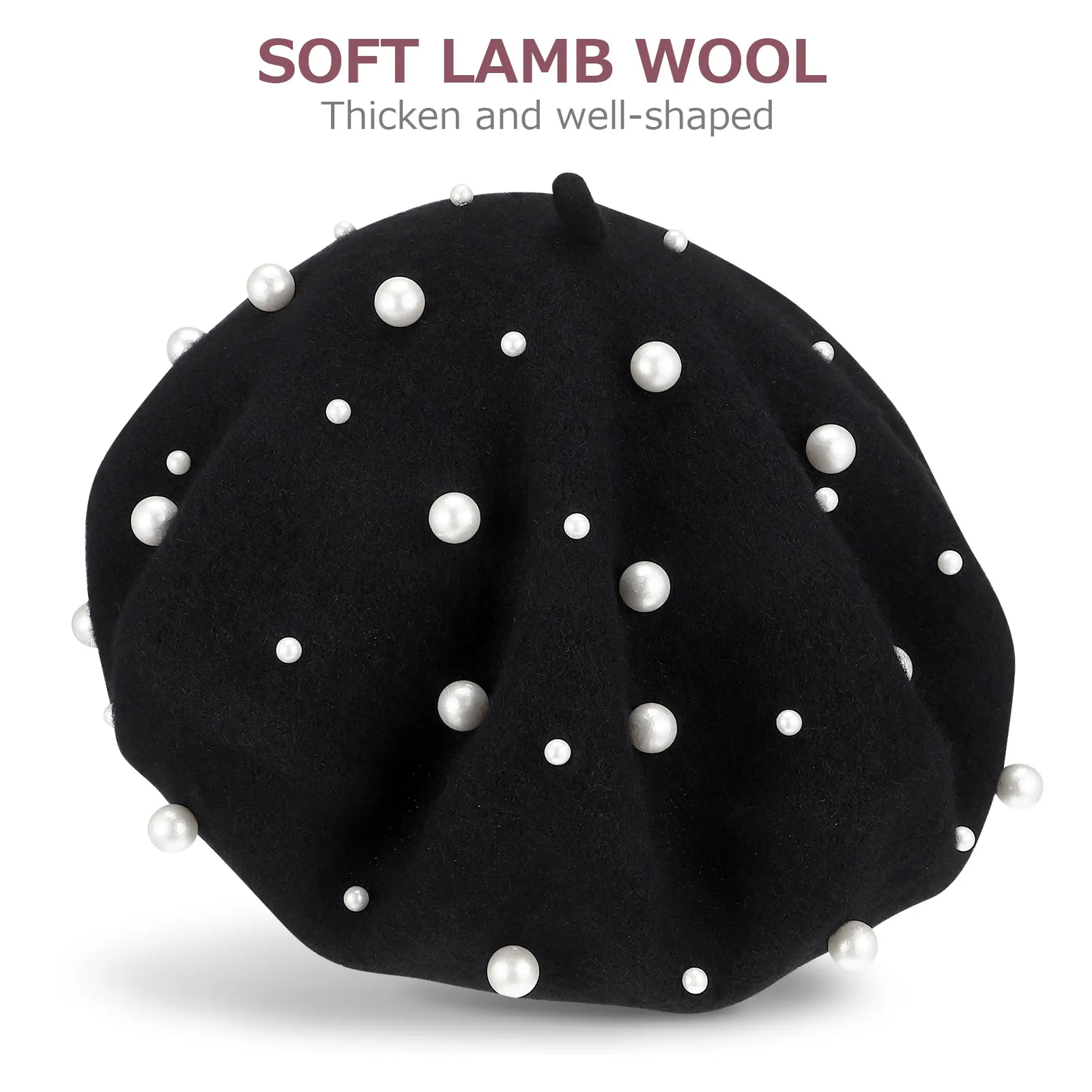 Starry Beaded Rivet Wool Beret Womens Pearl Cashmere Hat Autumn Winter Fashion Knit Cap Black
Starry Beaded Rivet Wool Beret Womens Pearl Cashmere Hat Autumn Winter Fashion Knit Cap Black