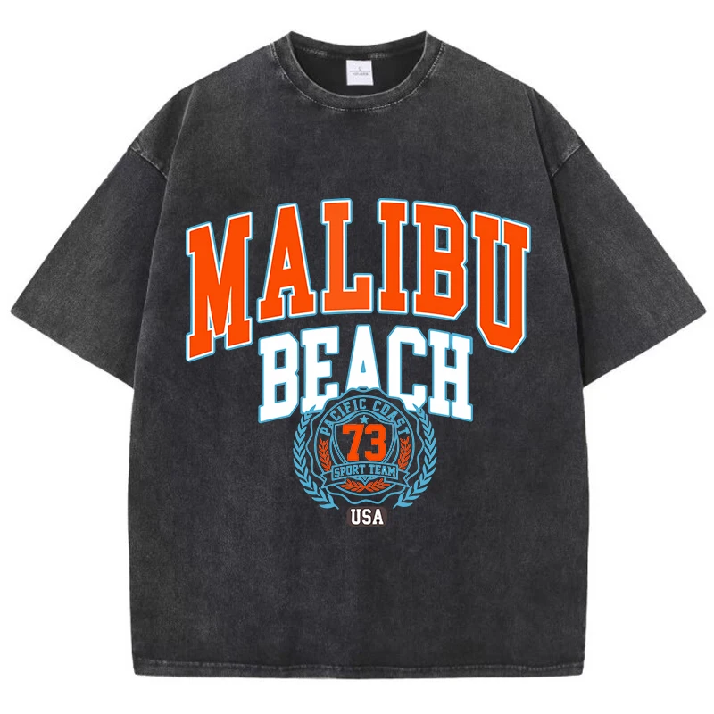 Malibu Beach Usa Prints Washed T-Shirt Womens Cotton T Shirts O-Neck Comfortable Distressed Tops Summer Casual Womans Streetwear
Malibu Beach Usa Prints Washed T-Shirt Womens Cotton T Shirts O-Neck Comfortable Distressed Tops Summer Casual Womans Streetwear