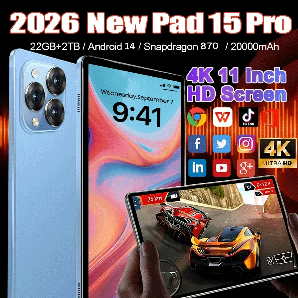 New Global Version of Android Tablet Pad 15 Pro Android 14 22GB+2TB 20000mAh 5G dual card WiFi GPS 11inch High-definition 4K Tab
New Global Version of Android Tablet Pad 15 Pro Android 14 22GB+2TB 20000mAh 5G dual card WiFi GPS 11inch High-definition 4K Tab