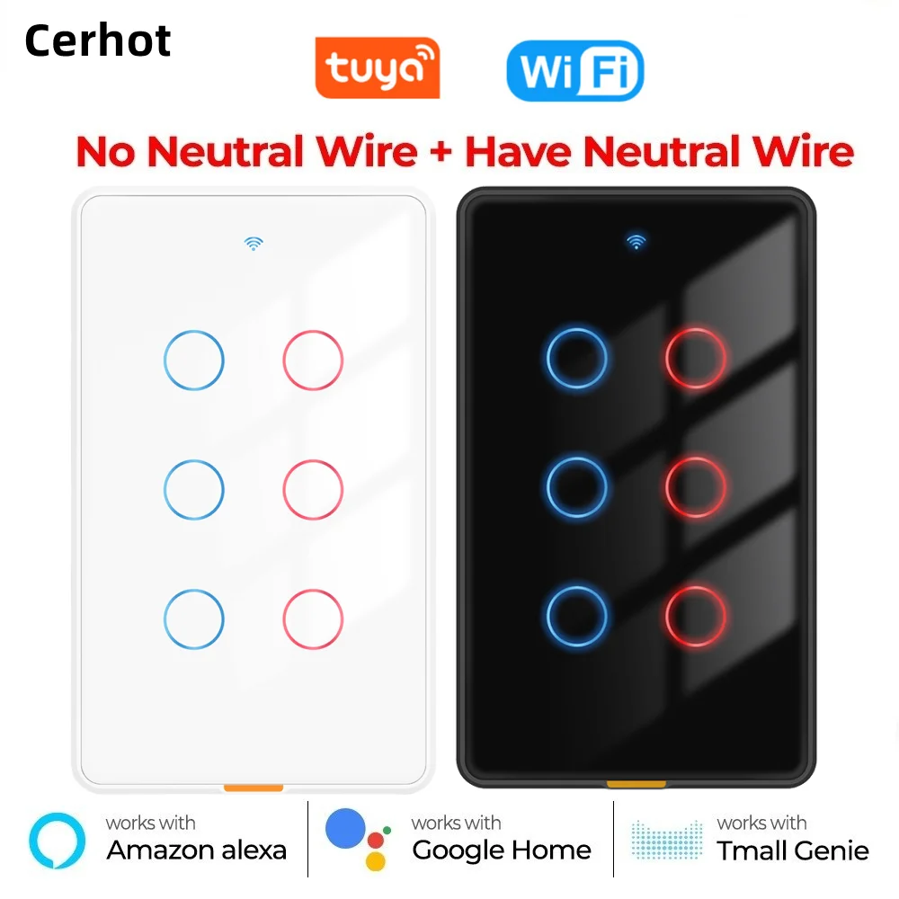 Cerhot Tuya Smart Wifi Touch Switch No Neutral Wire RF Wall Light Switch 1/2/3/4 Gang Support Alexa Google Voice Smart Life APP
Cerhot Tuya Smart Wifi Touch Switch No Neutral Wire RF Wall Light Switch 1/2/3/4 Gang Support Alexa Google Voice Smart Life APP
