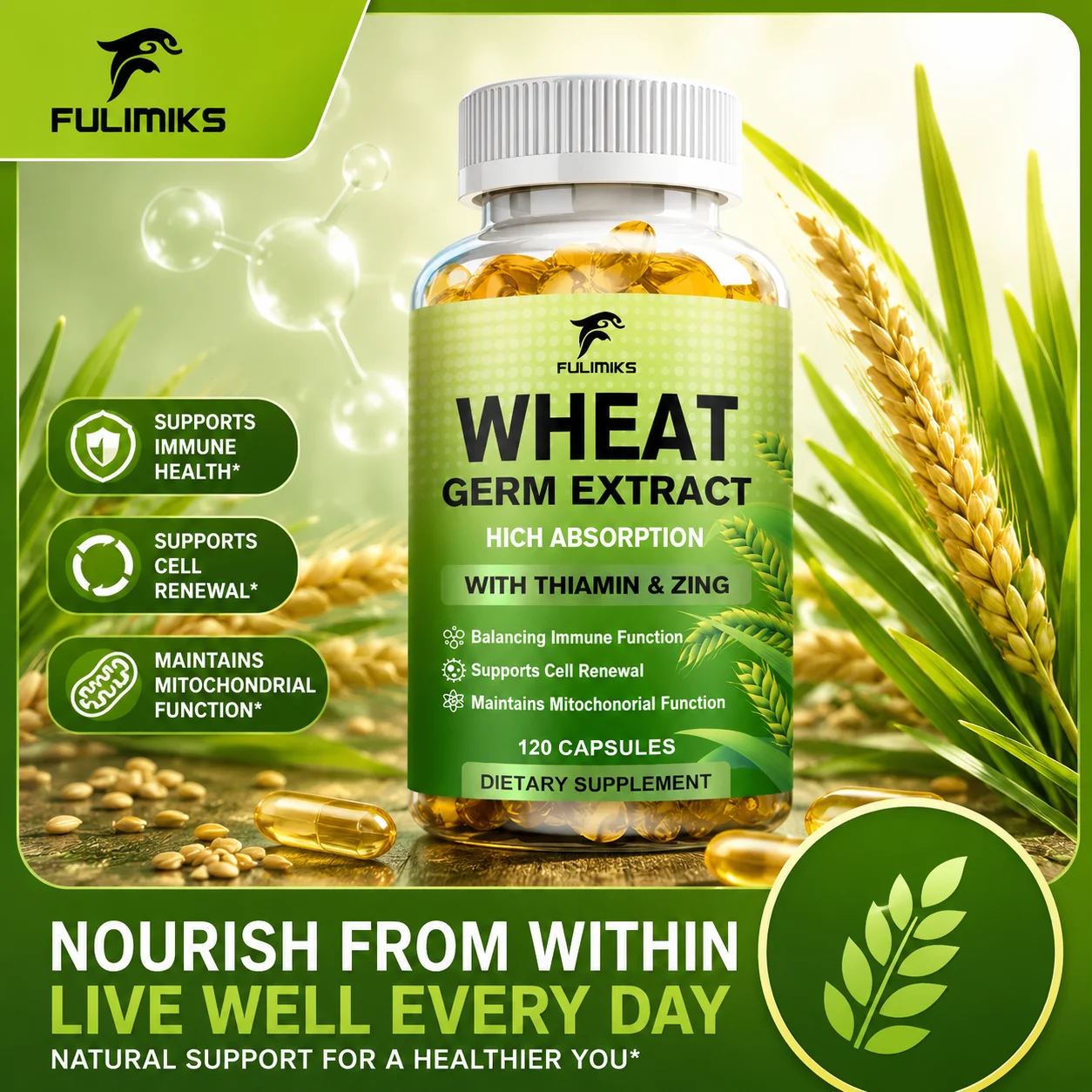 FULIMIKS Advanced Spermidine Capsules, with Thiamin & Zinc, Supports Mitochondrial Renewal, Healthy Aging, Immune & Vitality
FULIMIKS Advanced Spermidine Capsules, with Thiamin & Zinc, Supports Mitochondrial Renewal, Healthy Aging, Immune & Vitality