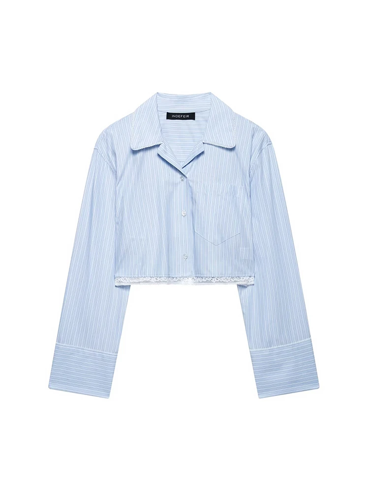 KUCLUT Women Fashion Blue Striped Lace Hem Single Breasted Blouse Vintage Lapel Neck Long Sleeves Female Chic Lady Shirts
KUCLUT Women Fashion Blue Striped Lace Hem Single Breasted Blouse Vintage Lapel Neck Long Sleeves Female Chic Lady Shirts