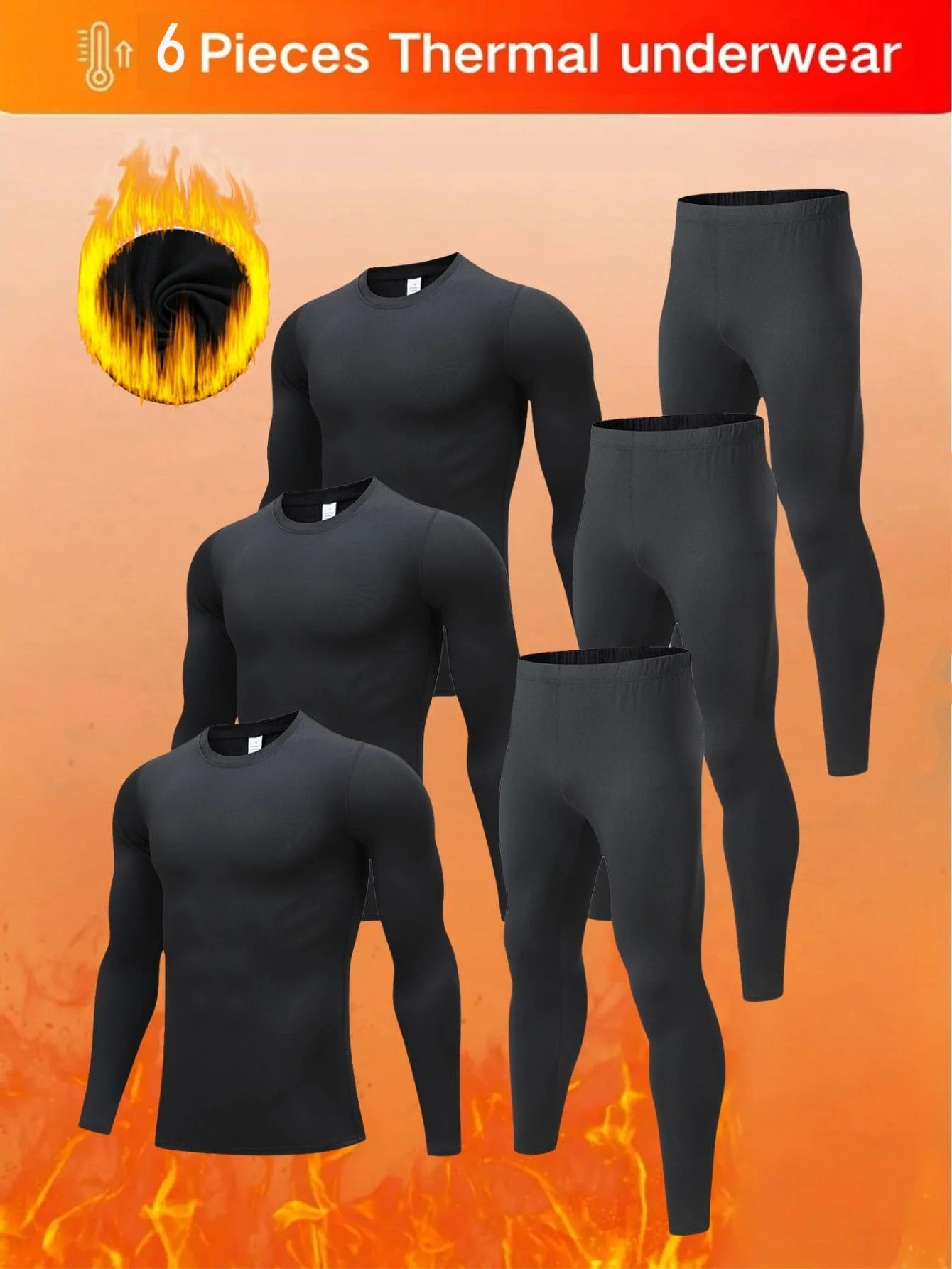 Комплект мужского термобелья из 6 предметов: футболка с круглым вырезом и длинным рукавом, а также брюки для холодной погоды
Комплект мужского термобелья из 6 предметов: футболка с круглым вырезом и длинным рукавом, а также брюки для холодной погоды