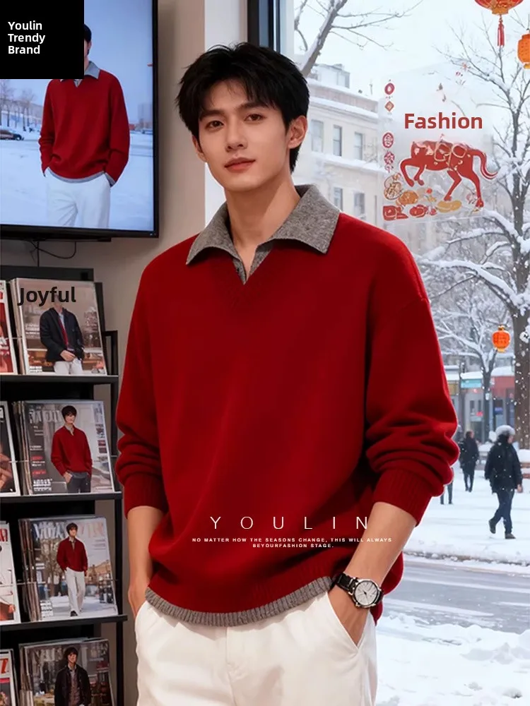 Мужской вязаный свитер «Красный год Зодиака» с эффектом двухслойности, зимний, с утолщенным воротником, теплый, повседневный, свободного кроя, молодежный стиль
Мужской вязаный свитер «Красный год Зодиака» с эффектом двухслойности, зимний, с утолщенным воротником, теплый, повседневный, свободного кроя, молодежный стиль