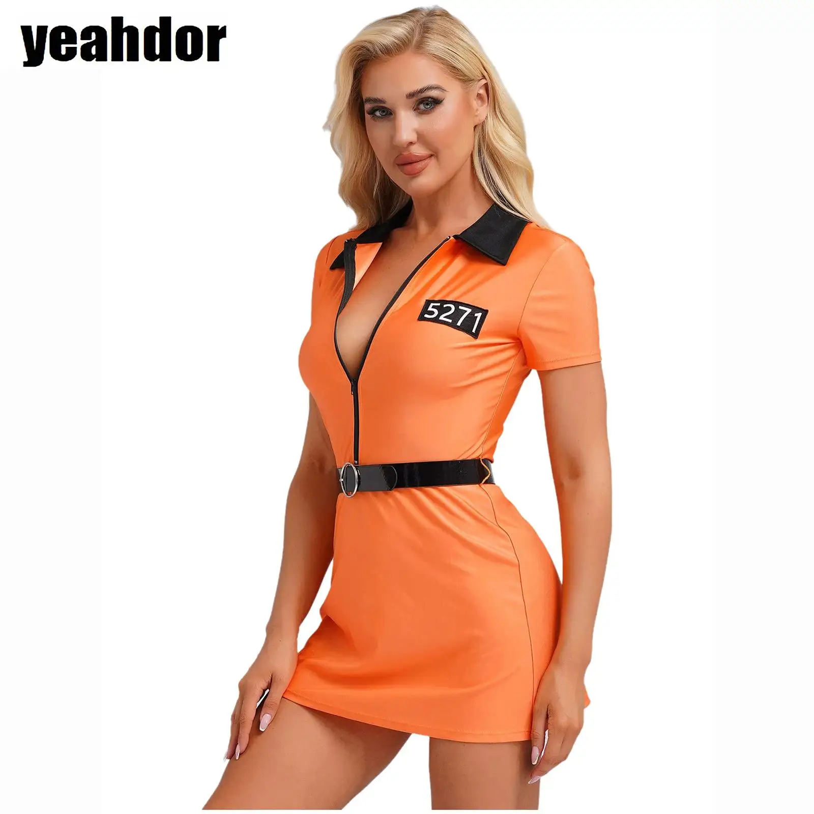 Women Halloween Prisoner Costume Short Sleeve Zipper Dress with Belt Orange Jail Prison Uniform Fancy Convict Role Play Dress Up
Women Halloween Prisoner Costume Short Sleeve Zipper Dress with Belt Orange Jail Prison Uniform Fancy Convict Role Play Dress Up