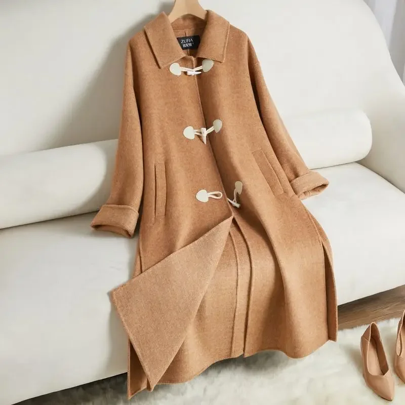 Women Reversible Cashmere Coat Female Long Below The Knee Horn Button Solid Color Woolen Outcoat Casual Versatile Outerwear
Women Reversible Cashmere Coat Female Long Below The Knee Horn Button Solid Color Woolen Outcoat Casual Versatile Outerwear