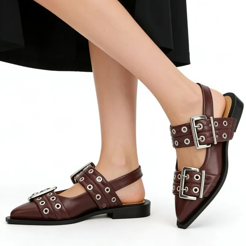 Summer New Style Pointed Toe Metal Belt Buckle With Rivet Sandals Large One Word Personalized Ballet Shoes Holes Slippers Women
Summer New Style Pointed Toe Metal Belt Buckle With Rivet Sandals Large One Word Personalized Ballet Shoes Holes Slippers Women