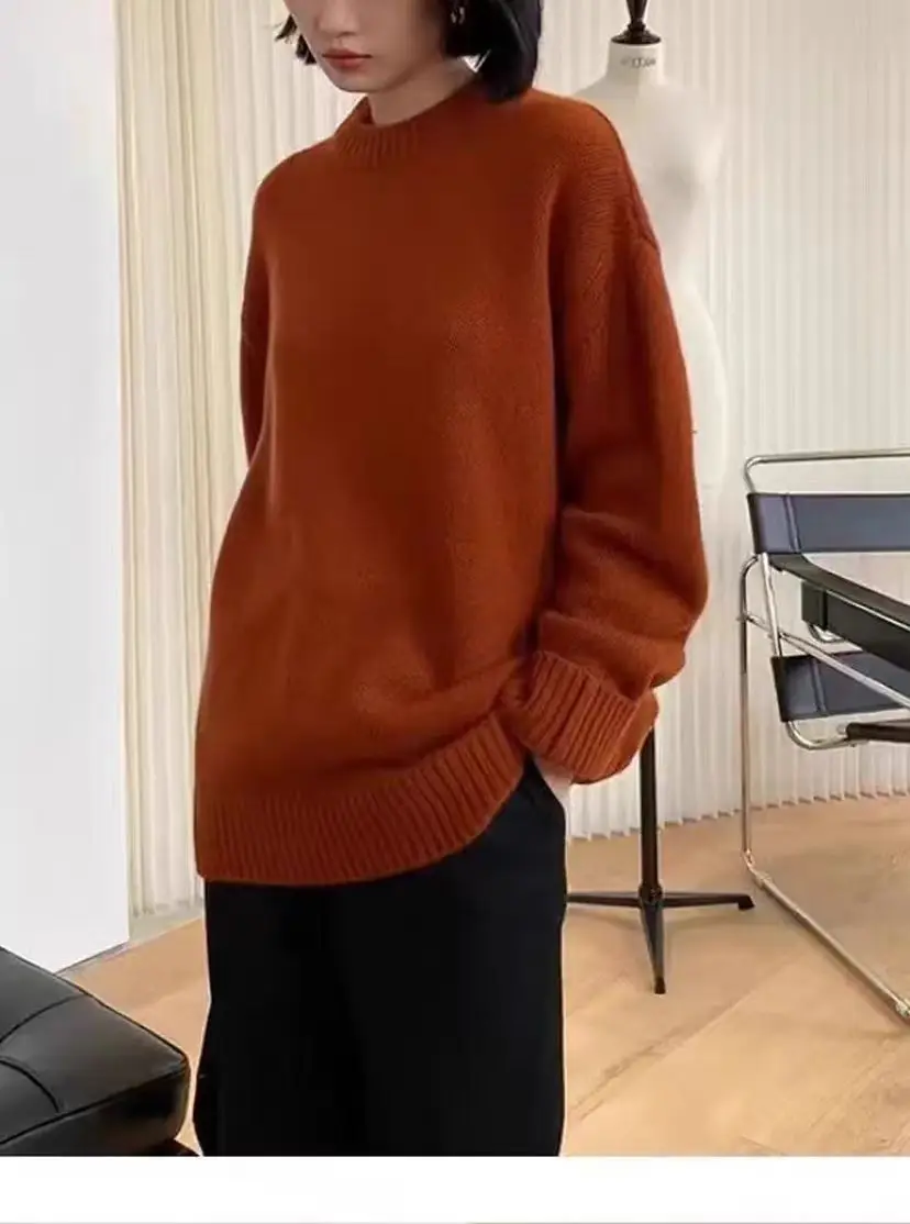 Женский пуловер с круглым вырезом из 100% мериносовой шерсти, свободный осенне-зимний повседневный модный вязаный кашемировый свитер
Женский пуловер с круглым вырезом из 100% мериносовой шерсти, свободный осенне-зимний повседневный модный вязаный кашемировый свитер