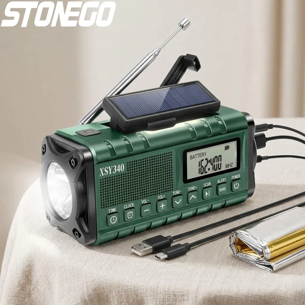 Portable 10000mAh Solar Emergency Radio with Hand Crank AM FM NOAA Alerts USB Charging LCD Clock LED Flashlight SOS Alarm
Portable 10000mAh Solar Emergency Radio with Hand Crank AM FM NOAA Alerts USB Charging LCD Clock LED Flashlight SOS Alarm