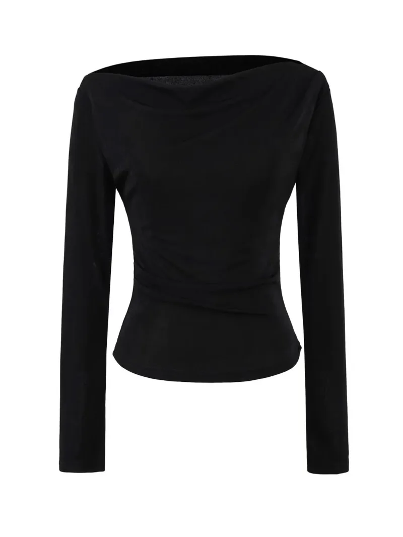 New Solid Color Long Sleeve T-Shirt With Swing Collar Off-Shoulder 2025 Autumn New Women's Fashion Design Sense Pure Desire XB3J 
New Solid Color Long Sleeve T-Shirt With Swing Collar Off-Shoulder 2025 Autumn New Women's Fashion Design Sense Pure Desire XB3J