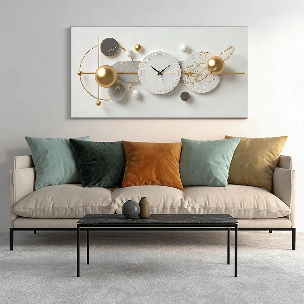 Large-sized solid wood frame canvas painting 1pc Wall clock, geometric metallic.
Large-sized solid wood frame canvas painting 1pc Wall clock, geometric metallic.