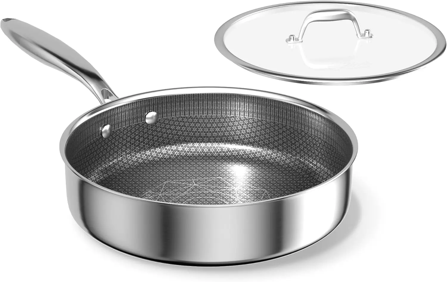 3.6-Quart Hybrid Stainless Steel Sauté Pan with Lid, 10" Tri-Ply Clad Deep Frying Pan, Non-Stick & Non-Toxic Skillet, Induction
3.6-Quart Hybrid Stainless Steel Sauté Pan with Lid, 10" Tri-Ply Clad Deep Frying Pan, Non-Stick & Non-Toxic Skillet, Induction