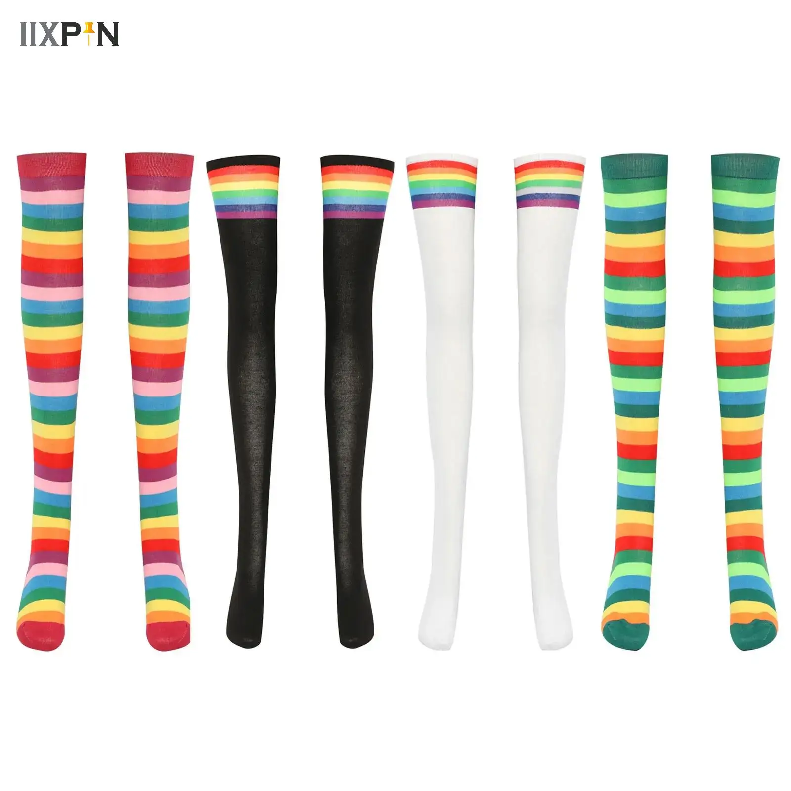1 Pair Women Girls Thigh High Stockings Stretchy Fancy Rainbow Colorful Stripes Over Knee Long Socks Halloween Cosplay Costume
1 Pair Women Girls Thigh High Stockings Stretchy Fancy Rainbow Colorful Stripes Over Knee Long Socks Halloween Cosplay Costume