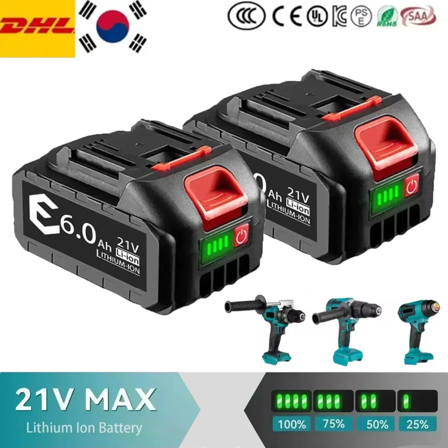 5S2P 21V 6000mAh Rechargeable Lithium Ion Battery for Makita Electric Saw Wrench Drill Angle Grinder Power Tool Battery EU Plug
5S2P 21V 6000mAh Rechargeable Lithium Ion Battery for Makita Electric Saw Wrench Drill Angle Grinder Power Tool Battery EU Plug