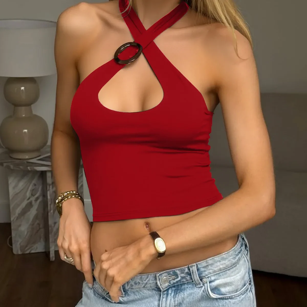 Women Tops 2025 Summer New Fashionable Top with Lace Up Design Hollowed Out Vest Gothic m 
Women Tops 2025 Summer New Fashionable Top with Lace Up Design Hollowed Out Vest Gothic m