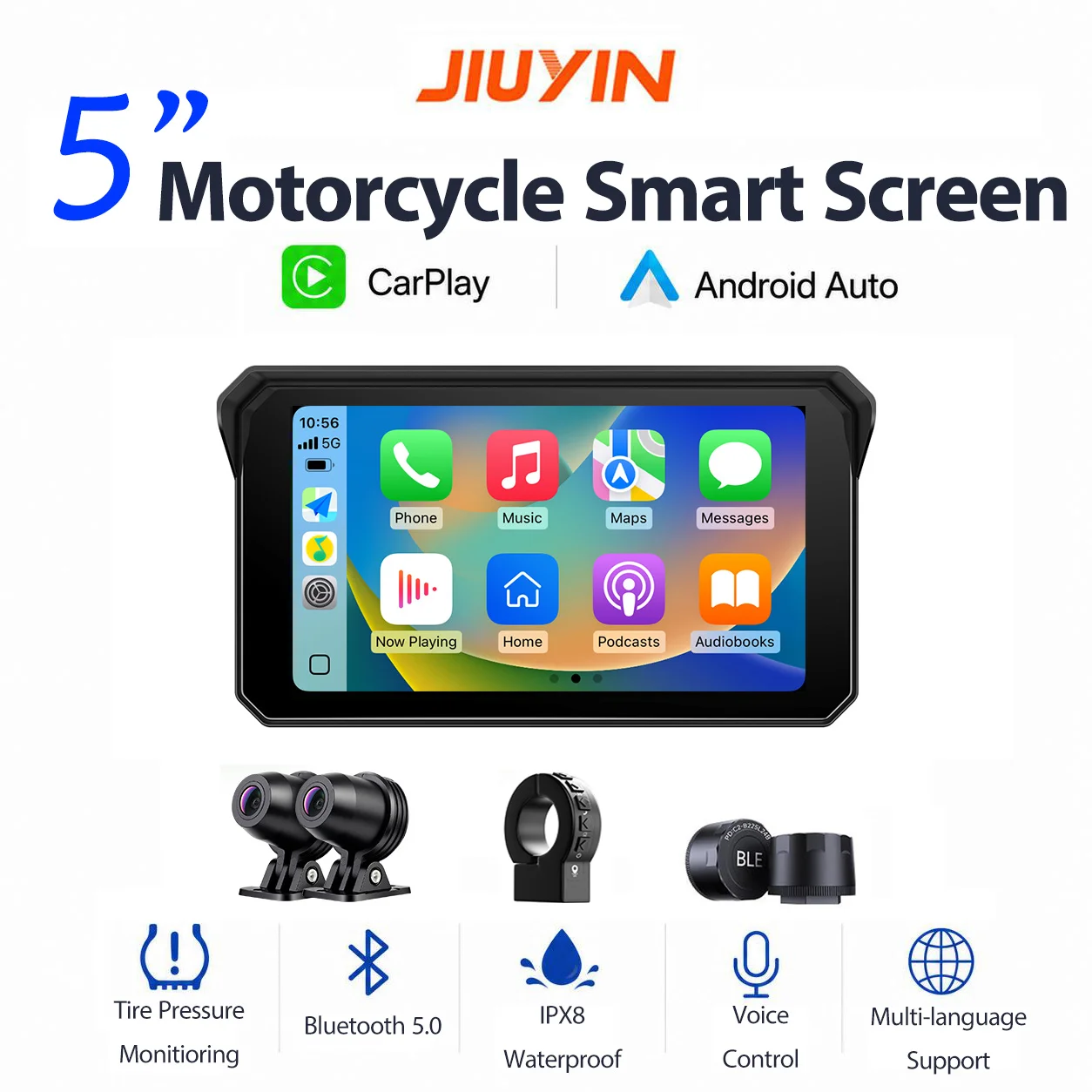 JIUYIN 5 Inch 2K Motorcycle Bluetooth CarPlay Screen Dash Cam Wireless Android Auto GPS Navigation IPX8 Waterproof Display NEW
JIUYIN 5 Inch 2K Motorcycle Bluetooth CarPlay Screen Dash Cam Wireless Android Auto GPS Navigation IPX8 Waterproof Display NEW