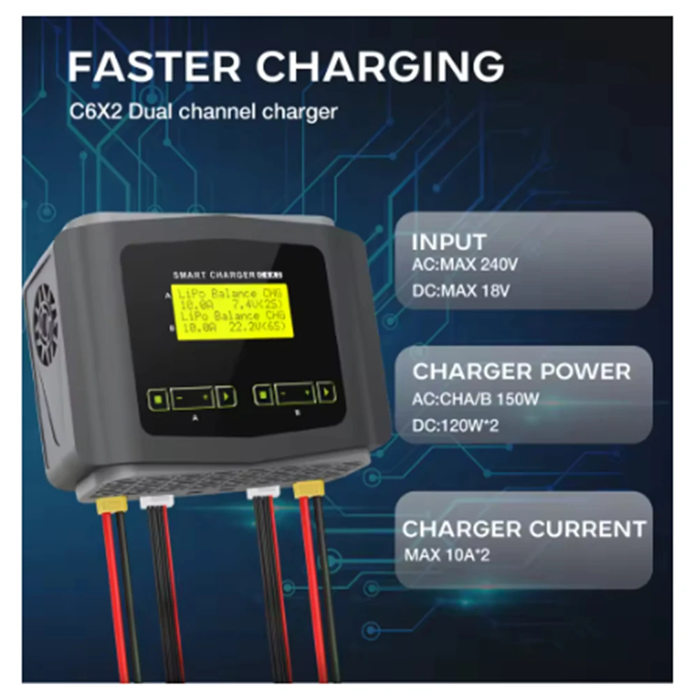 Lipo Charger C6 Dual Channel LCD Display Screen RC Balance Discharger AC 150W DC 240W Battery Charger For RC Model Toys
Lipo Charger C6 Dual Channel LCD Display Screen RC Balance Discharger AC 150W DC 240W Battery Charger For RC Model Toys