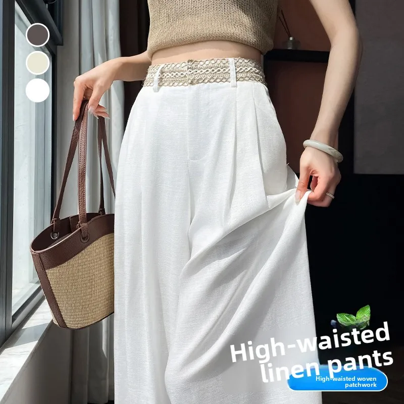 High Waist Woven Patchwork Linen Wide Leg Pants Women's Summer New Drapey Loose Cotton Linen Straight Leg Pants
High Waist Woven Patchwork Linen Wide Leg Pants Women's Summer New Drapey Loose Cotton Linen Straight Leg Pants