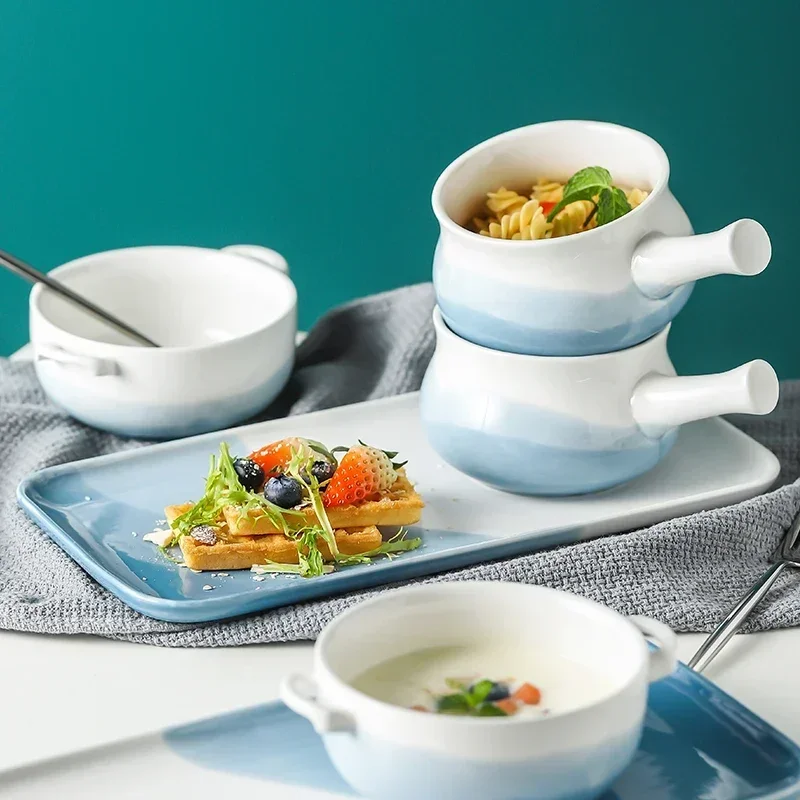 Tableware for one person ceramic bowls and plates set home Nordic Japanese children creative breakfast cereal bowl with handle
Tableware for one person ceramic bowls and plates set home Nordic Japanese children creative breakfast cereal bowl with handle