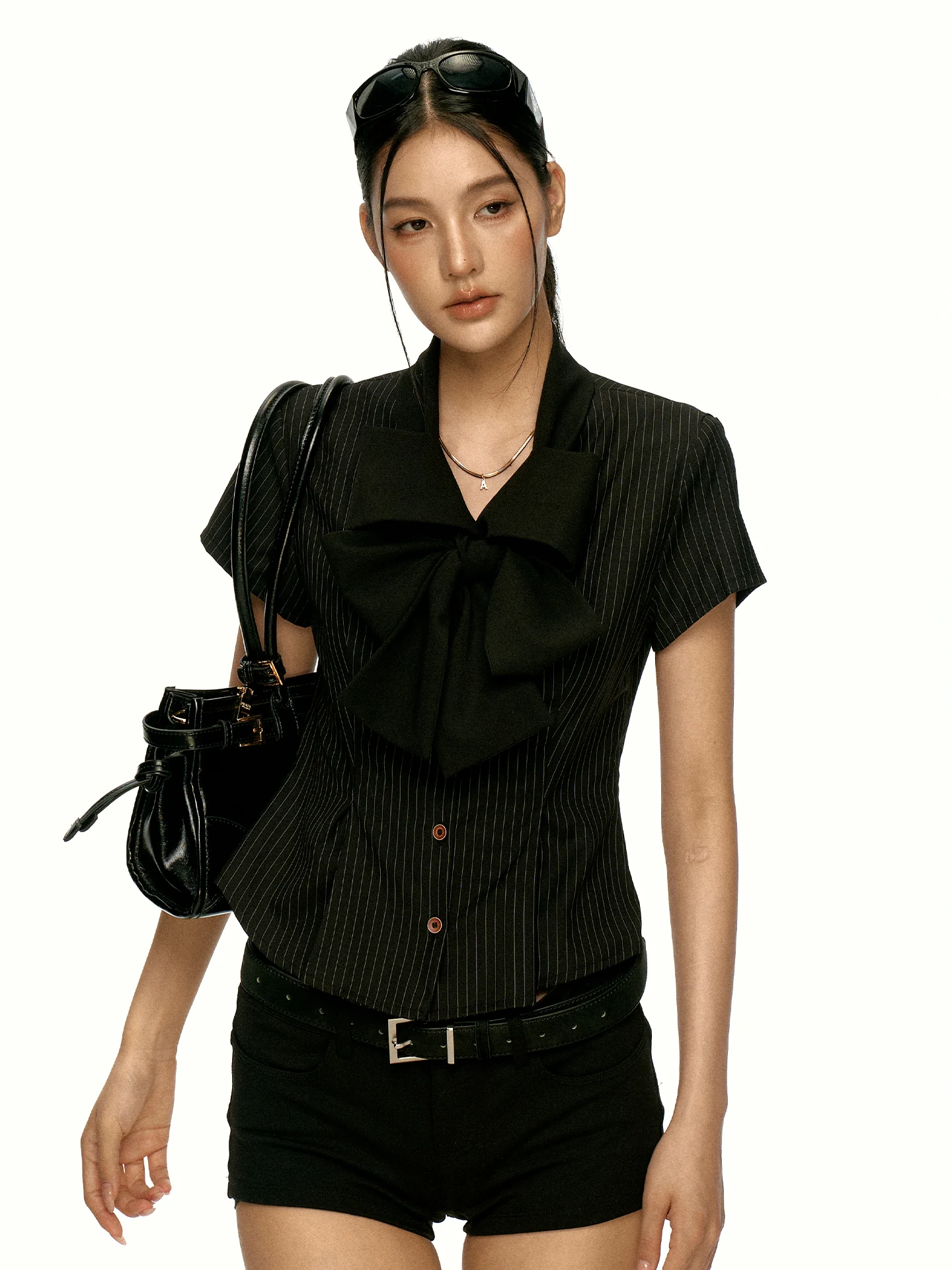 Aaisup Black Polka Dot Stripe Short Sleeve Slim Fit Shirt Women's Summer New Style Waist Cinching Design Sense Top
Aaisup Black Polka Dot Stripe Short Sleeve Slim Fit Shirt Women's Summer New Style Waist Cinching Design Sense Top