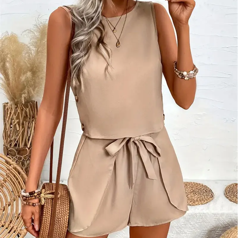 Women Shorts Two Pieces Set 2025 Summer O Neck Vest Daily Lady Tops Casual Lace Up Waist Short Pants 2 Piece Sets Lady Outfits
Women Shorts Two Pieces Set 2025 Summer O Neck Vest Daily Lady Tops Casual Lace Up Waist Short Pants 2 Piece Sets Lady Outfits