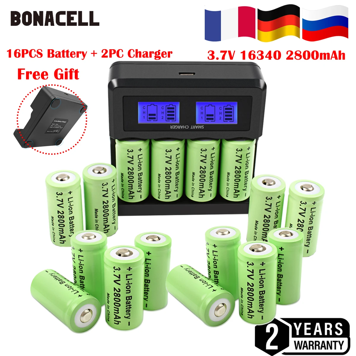 16P 2800mAh Rechargeable 3.7V Li-ion 16340 Batteries CR123A Battery for LED Flashlight Travel Wall Charger 16340 CR123A Battery
16P 2800mAh Rechargeable 3.7V Li-ion 16340 Batteries CR123A Battery for LED Flashlight Travel Wall Charger 16340 CR123A Battery