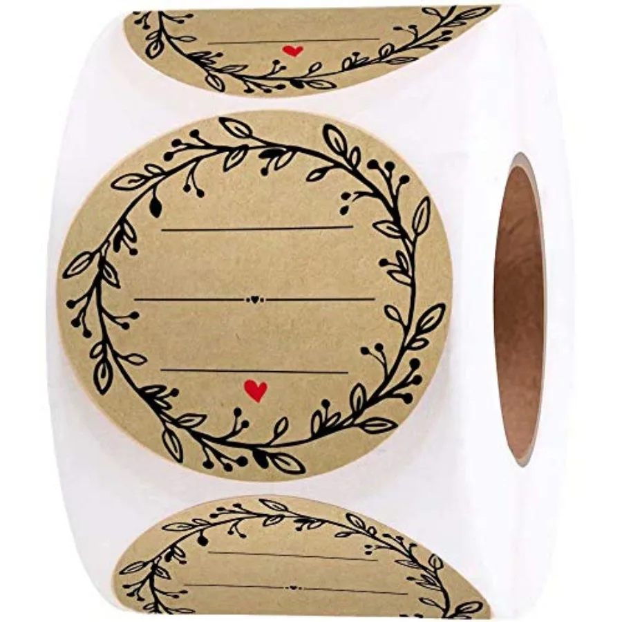 2 Inch Wreath Design with 3 Lines for Writing 500 Labels per roll Natural Brown Kraft Stickers for Canning Labels Jar, Store Ow
2 Inch Wreath Design with 3 Lines for Writing 500 Labels per roll Natural Brown Kraft Stickers for Canning Labels Jar, Store Ow