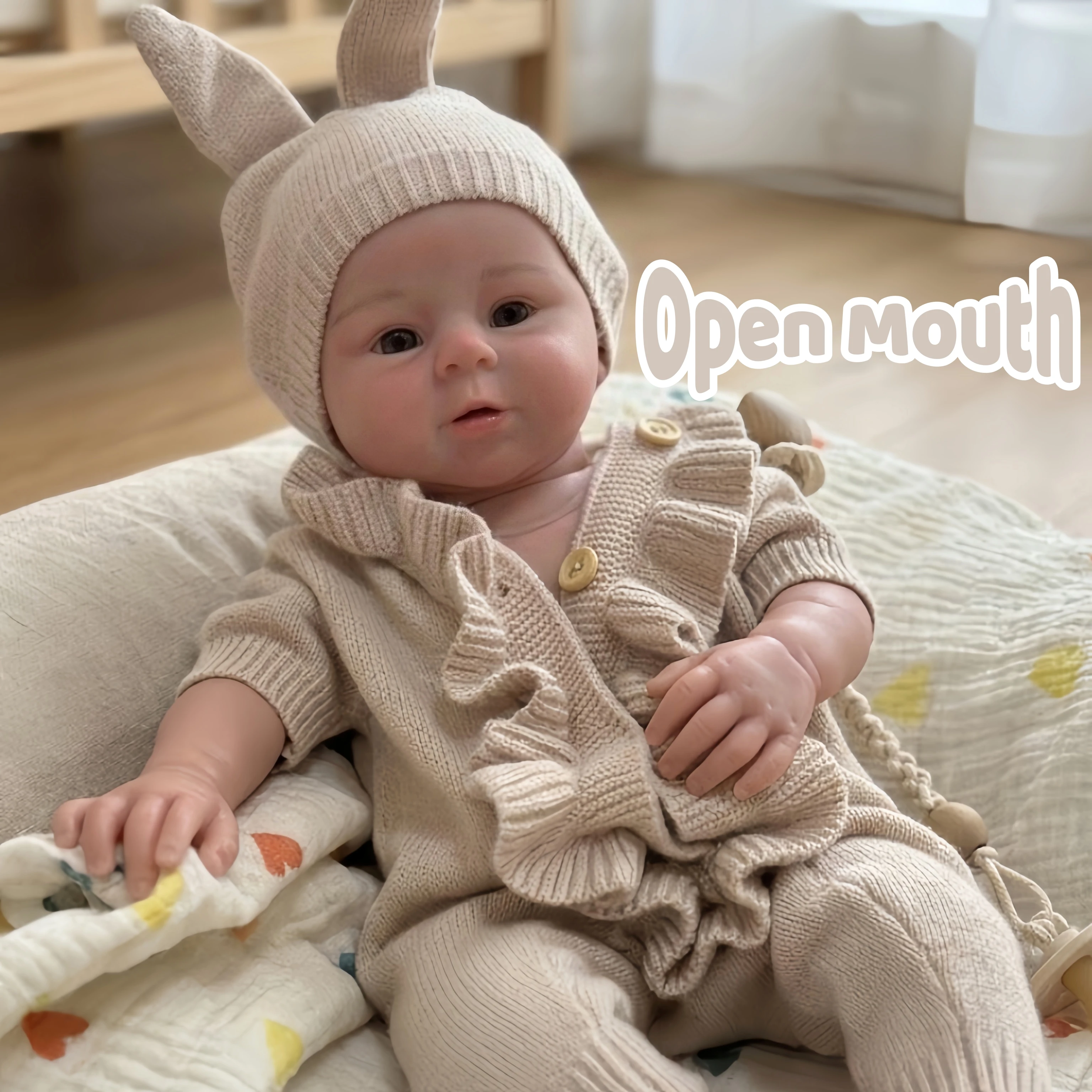 18 Inch Open Mouth Washable Soft Silicone Reborn Girl Doll, Realistic Painted With Beige Outfit, Bebe Reborn De Silicona
18 Inch Open Mouth Washable Soft Silicone Reborn Girl Doll, Realistic Painted With Beige Outfit, Bebe Reborn De Silicona