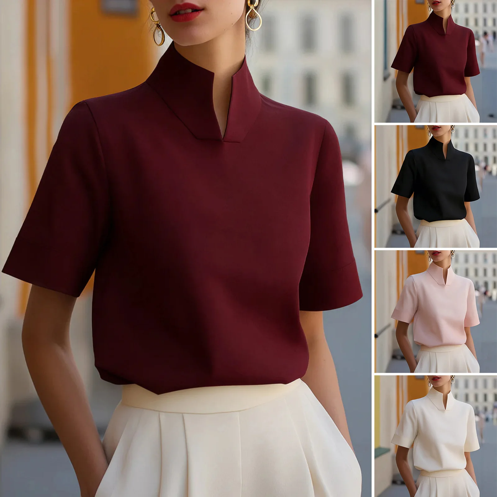Summer Women Casual Solid Blouse Women Fashion V-neck Half Sleeve Shirts Office Elegant Pullover Loose Blusas Tops
Summer Women Casual Solid Blouse Women Fashion V-neck Half Sleeve Shirts Office Elegant Pullover Loose Blusas Tops 