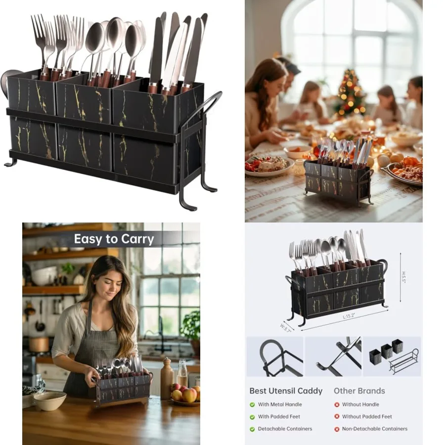 Classic Farmhouse Kitchen Organizer - Exquisite Metal Silverware Caddy, 3 Spacious Compartments, Ideal for Cutlery, Cooking Too
Classic Farmhouse Kitchen Organizer - Exquisite Metal Silverware Caddy, 3 Spacious Compartments, Ideal for Cutlery, Cooking Too