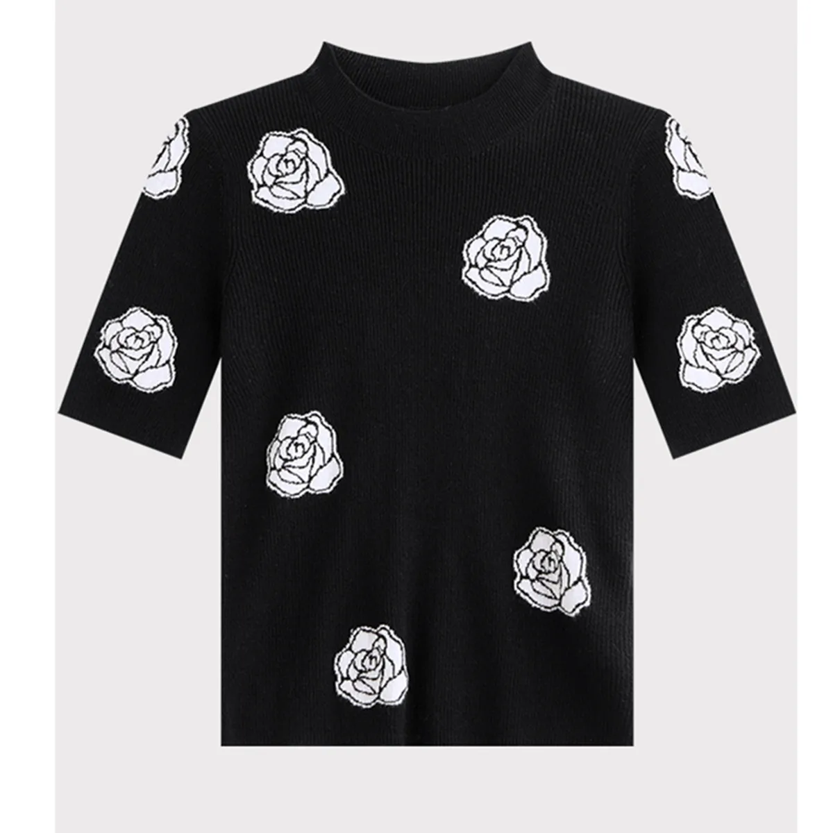 Stylish Women Sweater Pullovers Flower Jacquard Short Sleeve Knitted Tops 2025 Summer Elegant Ladies Jumpers Knitwear Tshirt
Stylish Women Sweater Pullovers Flower Jacquard Short Sleeve Knitted Tops 2025 Summer Elegant Ladies Jumpers Knitwear Tshirt