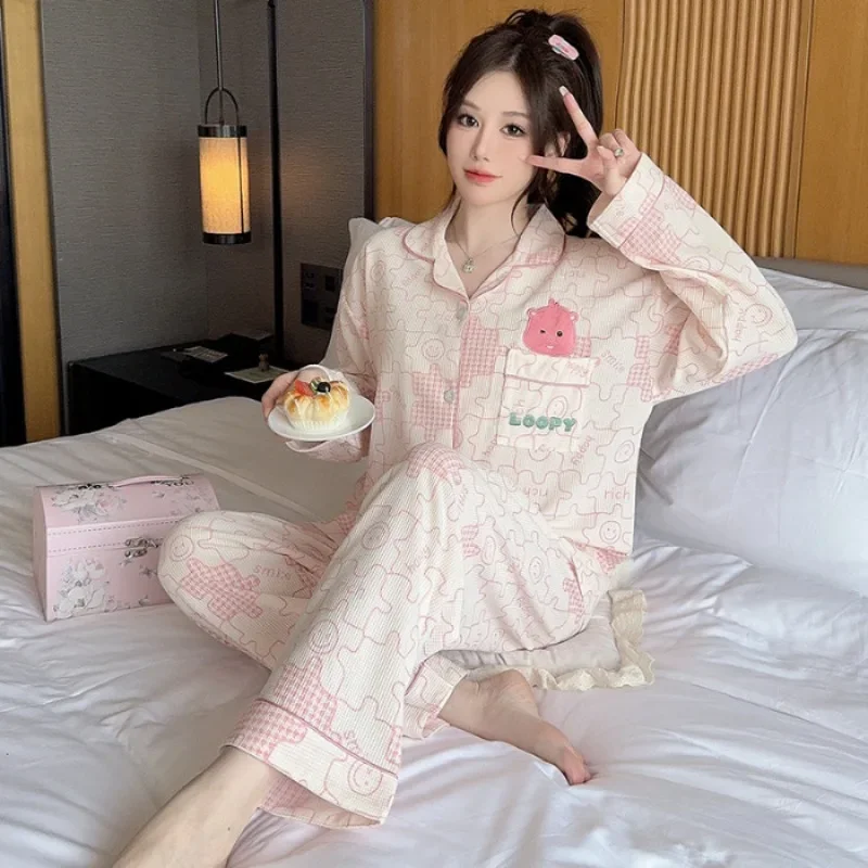 5XL Plus Size Ins Korean Sle Pajamas Women Sweet Autumn Long Sleeve Cardigan and Trousers Loose Home Wear Student Loungewear
5XL Plus Size Ins Korean Sle Pajamas Women Sweet Autumn Long Sleeve Cardigan and Trousers Loose Home Wear Student Loungewear