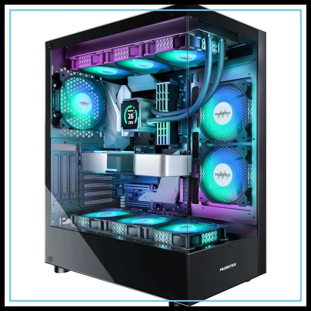 MUSETEX ATX Mid Tower PC Case with 6 PWM ARGB Fans, Type-C, Dual Tempered Glass, Black
MUSETEX ATX Mid Tower PC Case with 6 PWM ARGB Fans, Type-C, Dual Tempered Glass, Black