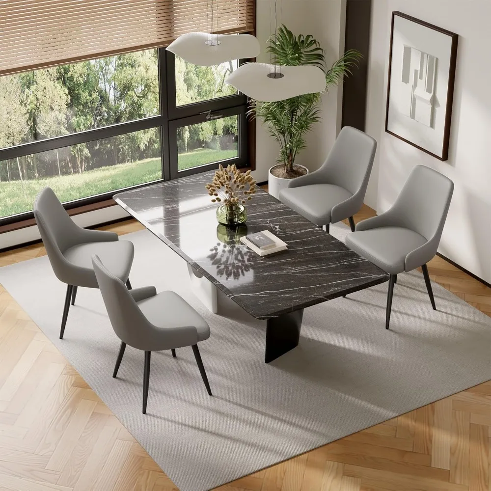 A Modern Four-piece Dining Chair Set, Featuring Thick Seat Cushions, Faux Leather Upholstered Chairs, and Metal Chair Legs
A Modern Four-piece Dining Chair Set, Featuring Thick Seat Cushions, Faux Leather Upholstered Chairs, and Metal Chair Legs