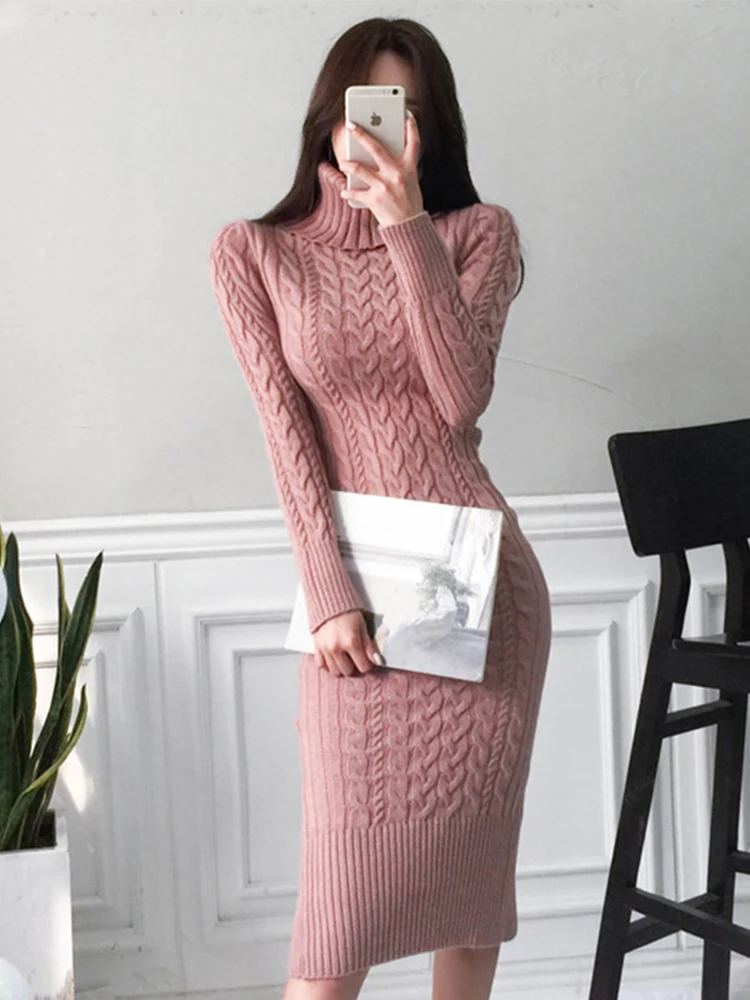 New Korean Autumn Winter Women Dress Basic Knitted Turtleneck Bodycon Skinny Midi Inner-Match Stretchy Robe Femme Mujer Vestidos
New Korean Autumn Winter Women Dress Basic Knitted Turtleneck Bodycon Skinny Midi Inner-Match Stretchy Robe Femme Mujer Vestidos