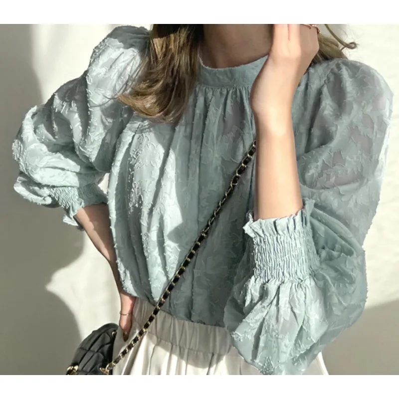 Women's Textured Lace Blouse, High Neck Puff Sleeve Chiffon Top, Elegant Casual Shirt for Work & Daily Wear
Women's Textured Lace Blouse, High Neck Puff Sleeve Chiffon Top, Elegant Casual Shirt for Work & Daily Wear