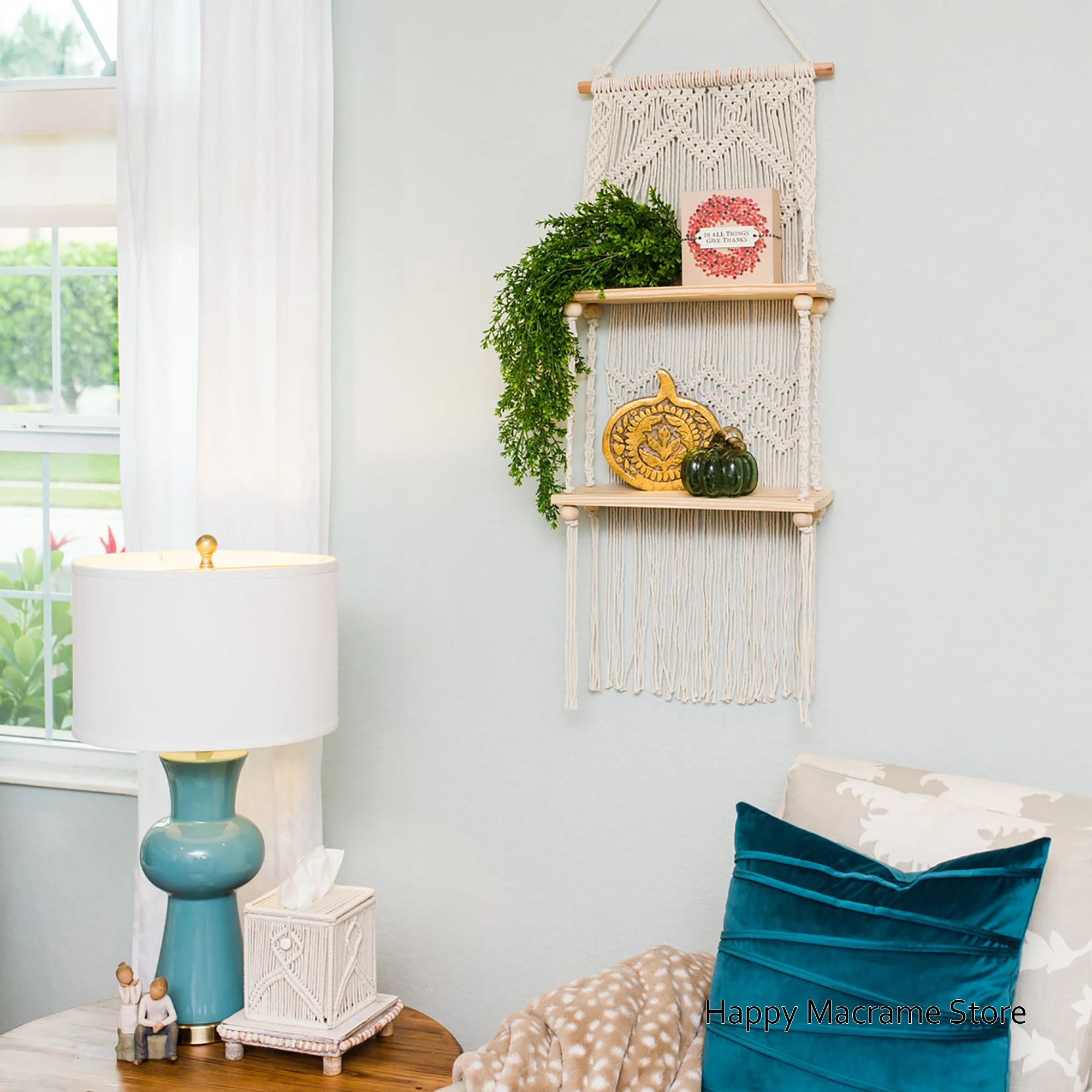Macrame Wall Hanging Shelf - 2 Tier Wall Shelves with Handmade Woven Rope Boho Shelves Organizer Hanger for Kitchen and Bathroom
Macrame Wall Hanging Shelf - 2 Tier Wall Shelves with Handmade Woven Rope Boho Shelves Organizer Hanger for Kitchen and Bathroom