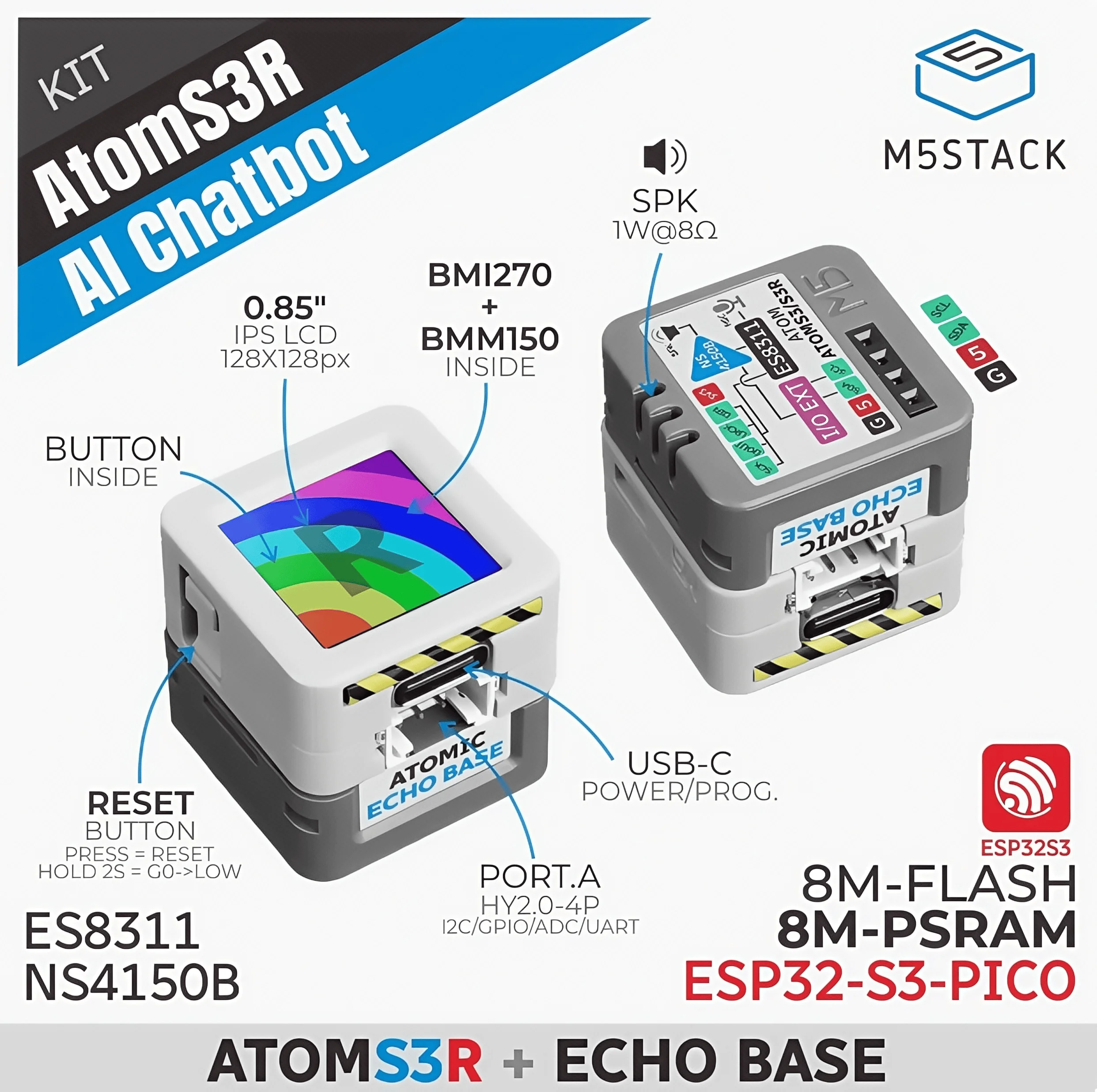 M5Stack AtomS3R AI Chatbot Xiaozhi AI Voice Assistant Kit ESP32S3
M5Stack AtomS3R AI Chatbot Xiaozhi AI Voice Assistant Kit ESP32S3