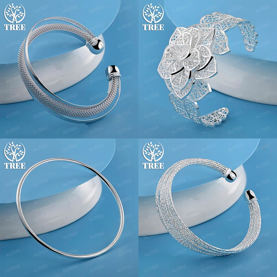 Fine 925 Sterling Silver Flowers Multi-line Half Circle Round Bangles Women Birthday Engagement Party Pretty Jewelry Accessories
Fine 925 Sterling Silver Flowers Multi-line Half Circle Round Bangles Women Birthday Engagement Party Pretty Jewelry Accessories