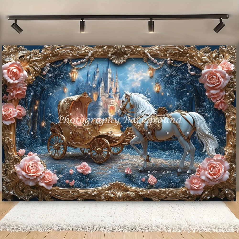 Carriage Castle Fantasy Princess Photography Background Horse Flower Girl Birthday Baby Shower Cake Table Backdrop Photo Studio
Carriage Castle Fantasy Princess Photography Background Horse Flower Girl Birthday Baby Shower Cake Table Backdrop Photo Studio
