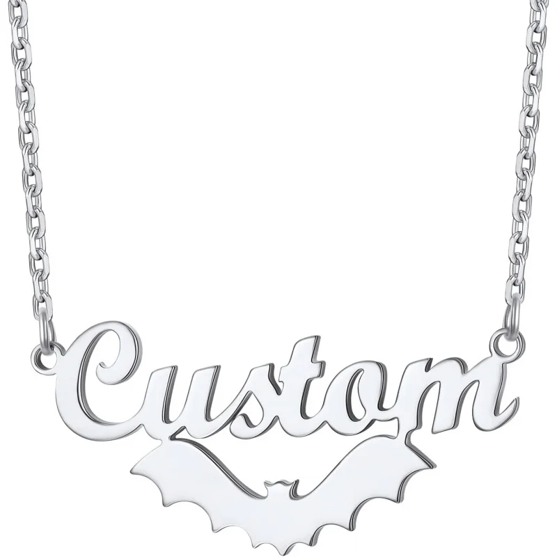 Personalized Bat Name Necklace - 925 Sterling Silver/Stainless Steel Custom Nameplate Gift for Men Women Halloween Birthday
Personalized Bat Name Necklace - 925 Sterling Silver/Stainless Steel Custom Nameplate Gift for Men Women Halloween Birthday