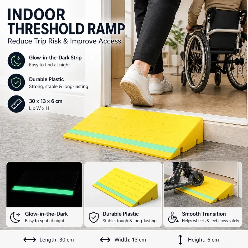 Yellow Door Threshold Ramp 25/30x10/12/13x3/4/5/6cm Plastic Wedge Ramp with Night Glow Strip for Indoor Doorways
Yellow Door Threshold Ramp 25/30x10/12/13x3/4/5/6cm Plastic Wedge Ramp with Night Glow Strip for Indoor Doorways