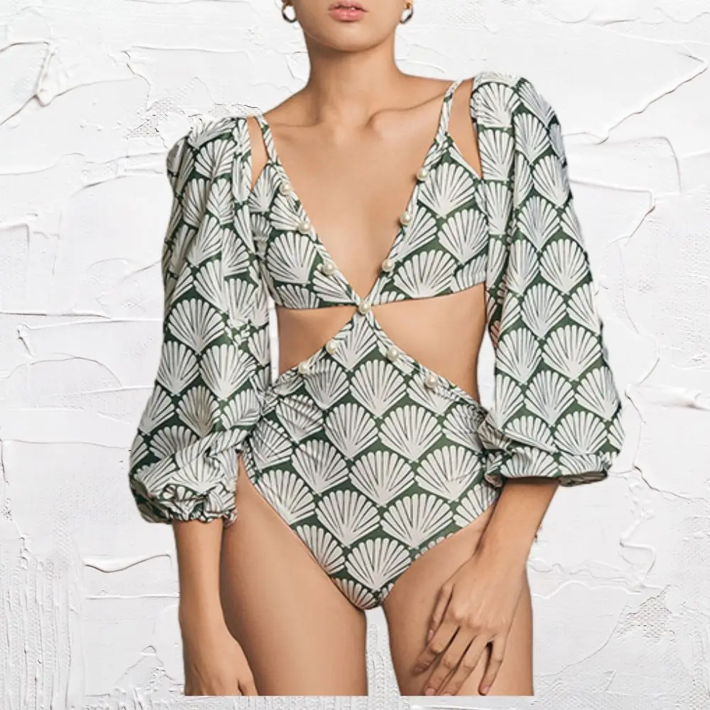 Printed Cut Detachable Sleeve One-Piece Swimsuit Designer Style Pearl Strap Bikini 2024 Women Fashion Single Swimwear Monokini
Printed Cut Detachable Sleeve One-Piece Swimsuit Designer Style Pearl Strap Bikini 2024 Women Fashion Single Swimwear Monokini