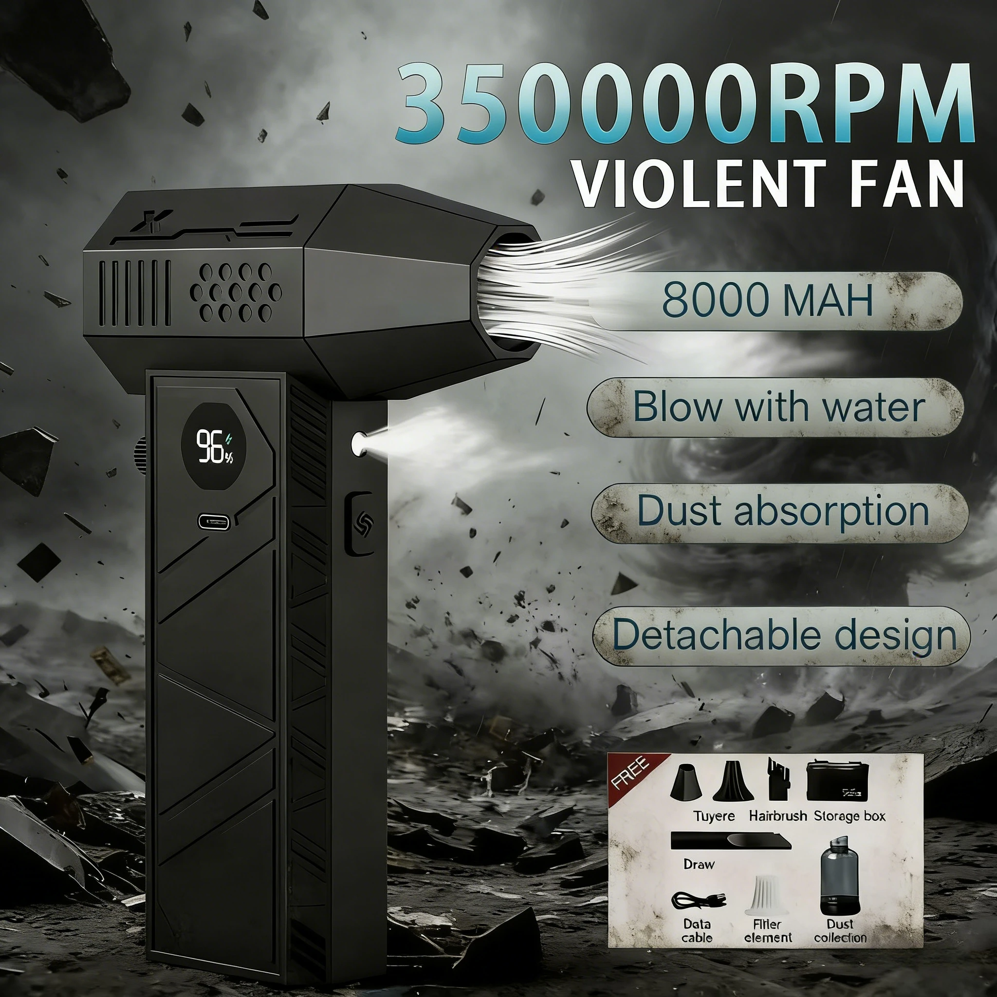 C6Pro Violent Fan 350000RPM Brushless Turbo Jet Blower 58m/s Air Blower Vacuum Dust Cleaner Type-C Charging
C6Pro Violent Fan 350000RPM Brushless Turbo Jet Blower 58m/s Air Blower Vacuum Dust Cleaner Type-C Charging