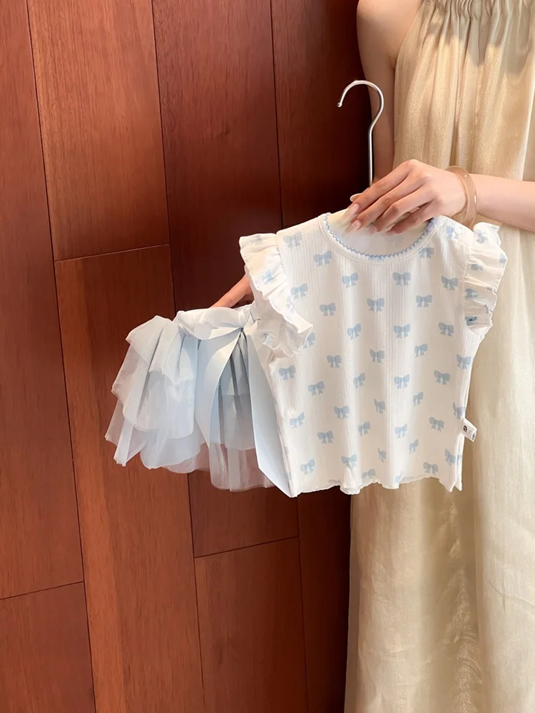 Girls Knot Vest Summer New Style Cool Mesh Half Skirt Two Piece Set Breathable Princesse Style Children's Clothing
Girls Knot Vest Summer New Style Cool Mesh Half Skirt Two Piece Set Breathable Princesse Style Children's Clothing