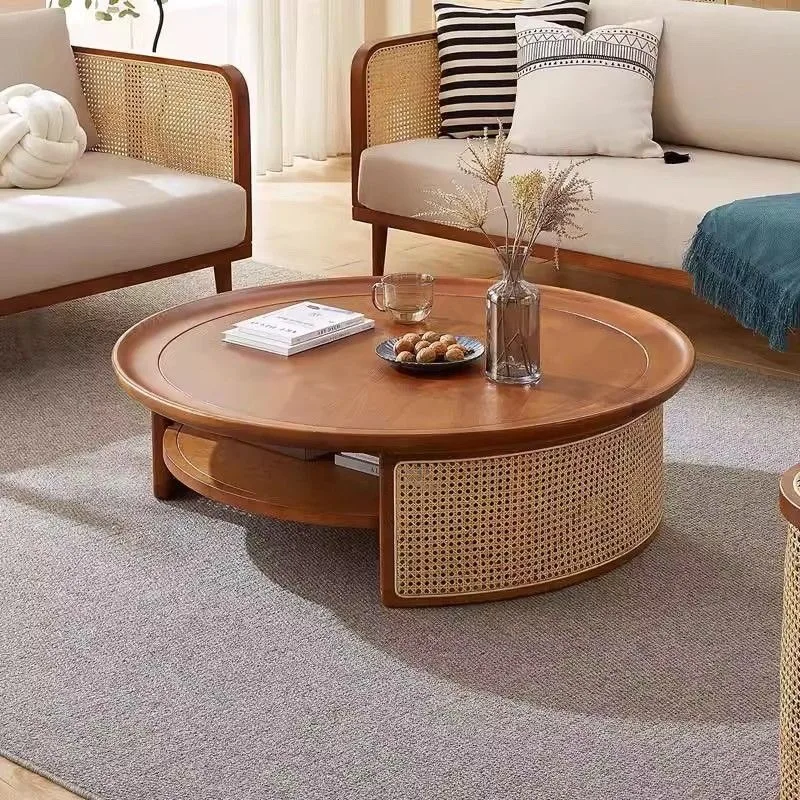 Family retro solid wood rattan coffee table round tea table household living room simple bed and breakfast table
Family retro solid wood rattan coffee table round tea table household living room simple bed and breakfast table