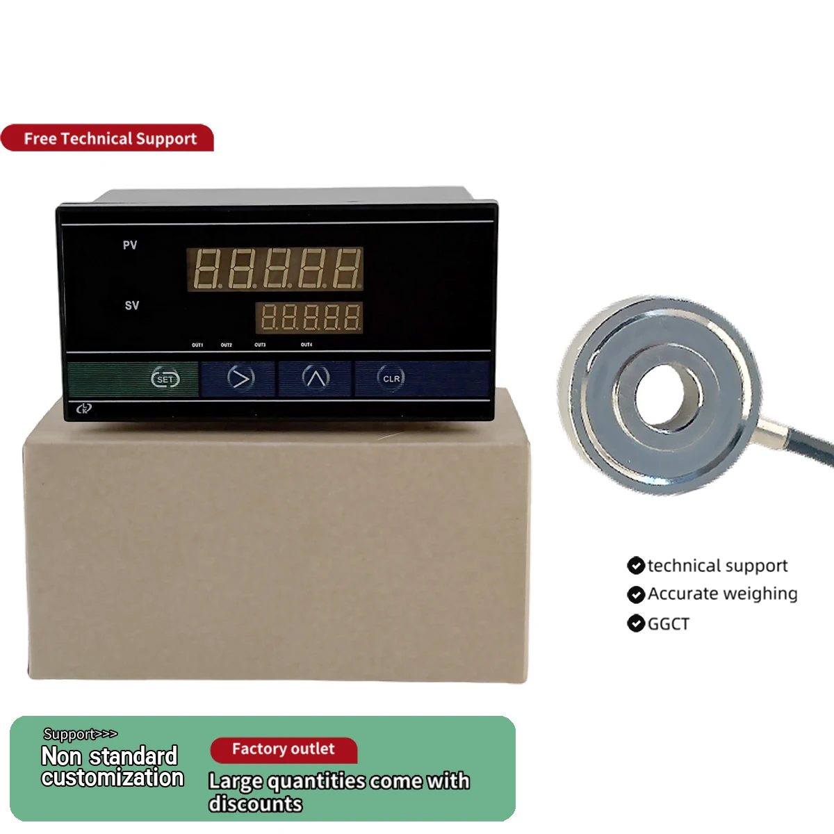 Donut Load Cell with Digital Display Controller Kit Thru-hole Compression Pressure Sensor Stainless Steel 50kg to 5T
Donut Load Cell with Digital Display Controller Kit Thru-hole Compression Pressure Sensor Stainless Steel 50kg to 5T