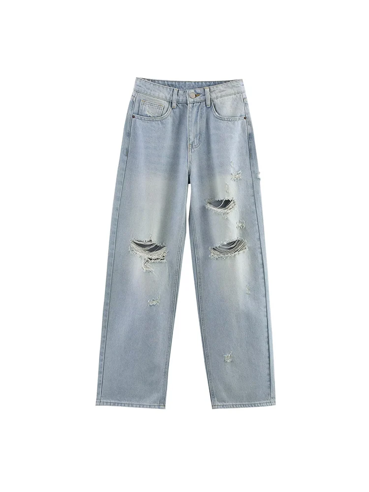 Women 2025 Spring New Chic Fashion loose Ripped Hole decorate Straight Jeans Vintage High Waist Zipper Female Denim Pants Mujer
Women 2025 Spring New Chic Fashion loose Ripped Hole decorate Straight Jeans Vintage High Waist Zipper Female Denim Pants Mujer